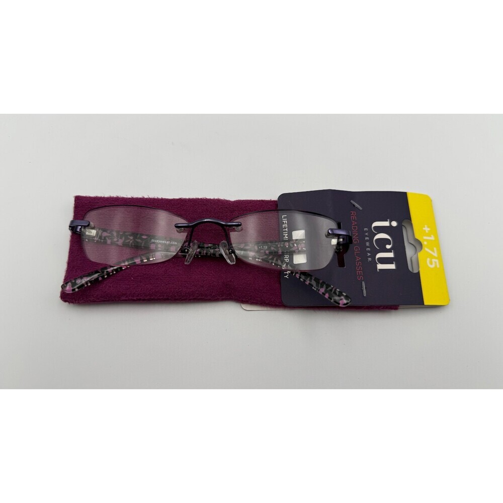 ICU Eyewear Women Reading Glasses +1.75 Magnification Black Purple Floral Frame